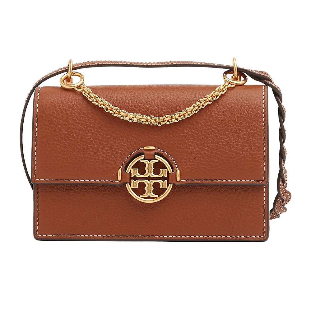 造型皮革迷你翻蓋斜背包 (駝)