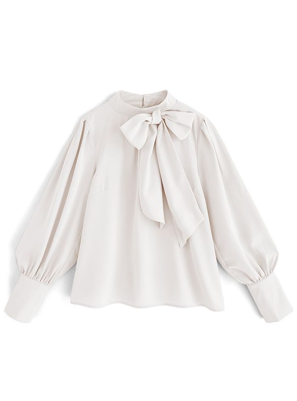 日本 GRL - 華麗側紐結澎澎袖上衣-櫻花粉