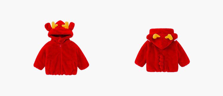 喜氣拜年毛絨暖暖造型外套-立體龍角-紅色