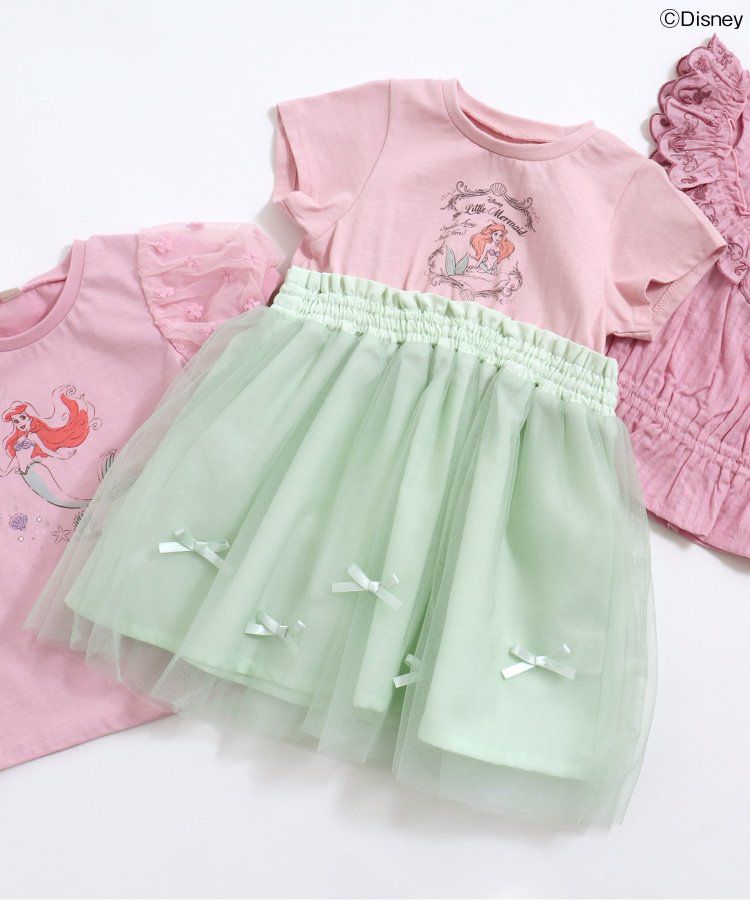 日本 apres les cours - 迪士尼 公主蕾絲拼接澎裙洋裝-小美人魚-粉x嫩綠