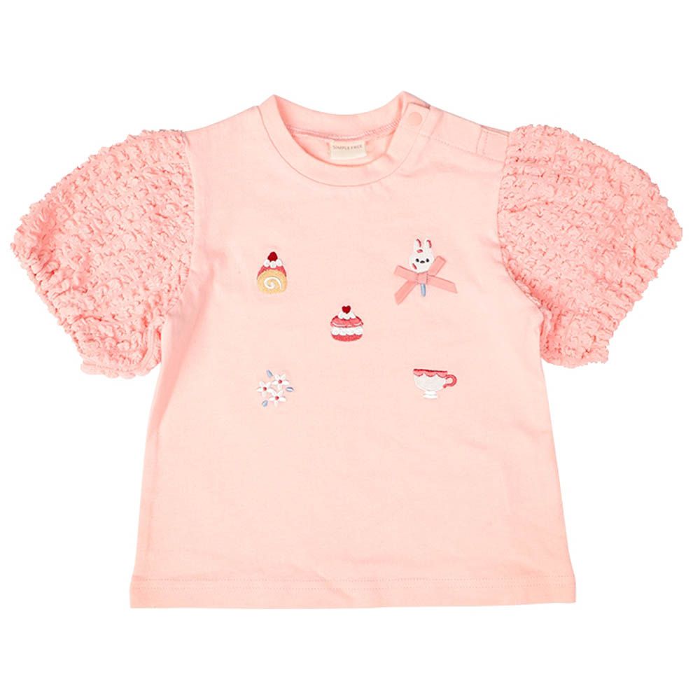 短袖T恤-蓬蓬袖-粉紅色