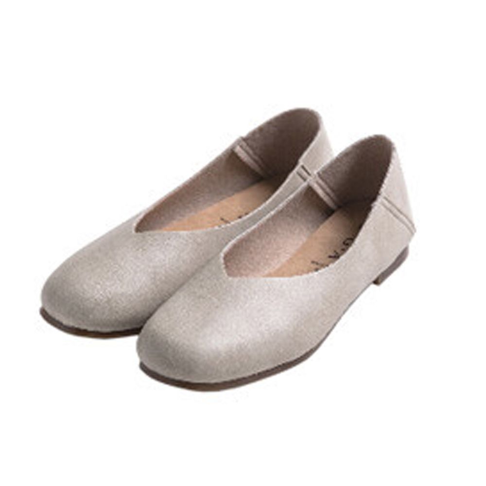 日本女裝代購 - 日本製 仿皮柔軟V字顯瘦平底鞋/懶人鞋-米
