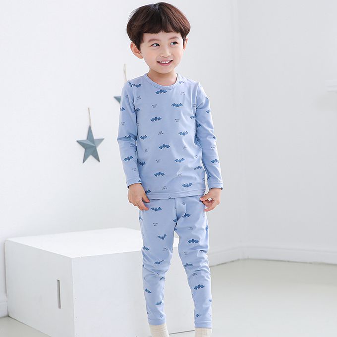 正韓 Cogibu - 極舒適無螢光劑幼兒/兒童 AERO WARM 有機發熱衣睡衣/家居服套裝組-藍蝙蝠