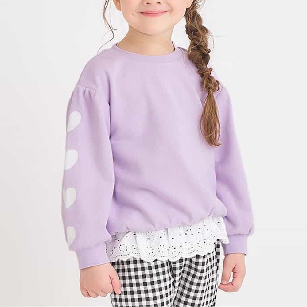 可愛袖子印花長袖上衣-一排愛心-紫