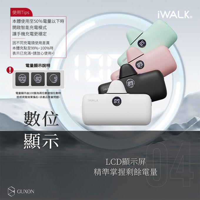 IWALK - iWALK Pro 五代 快充直插式行動電源 4800mAh-錫奶 (Lightning / Type-C 充電頭)-台灣公司貨
