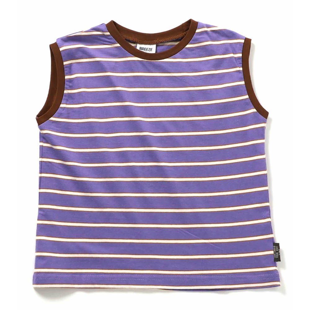 100%棉 休閒感條紋背心上衣-紫