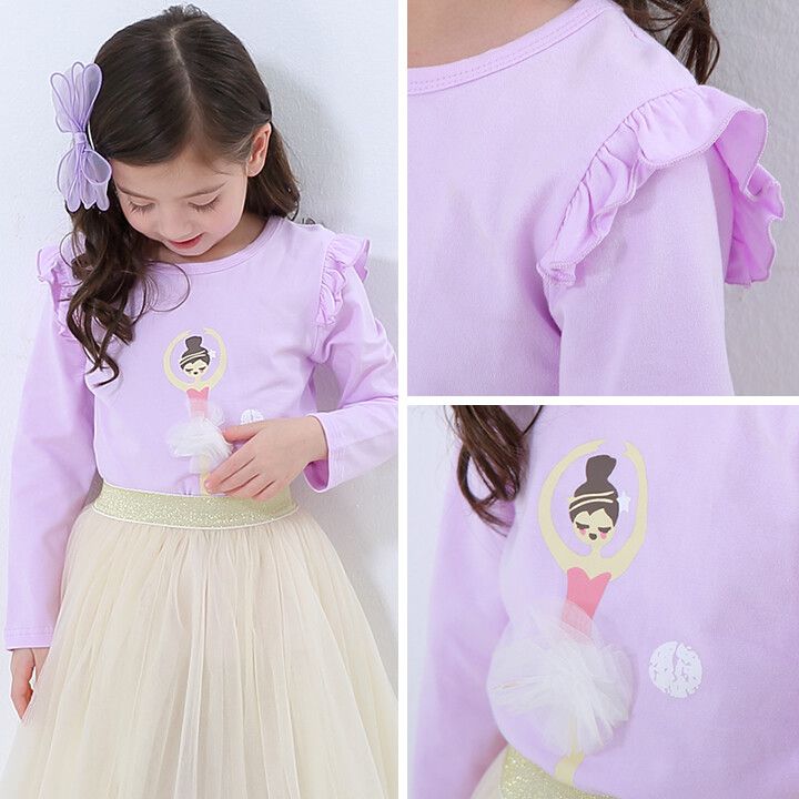 日本 Maison de Ravi - 芭蕾舞少女長袖上衣-蜜桃粉