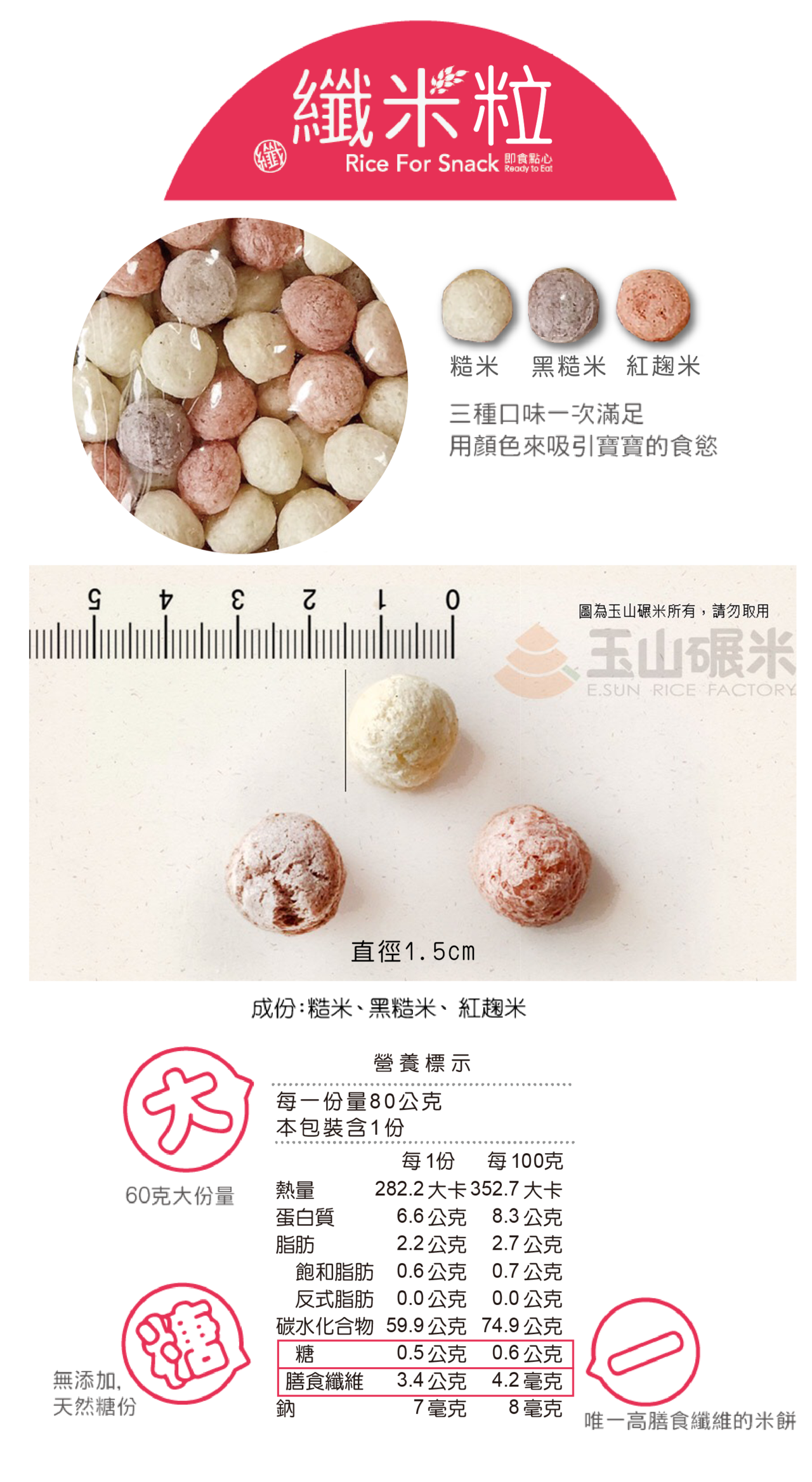 玉山碾米 - 纖米粒-80克/包