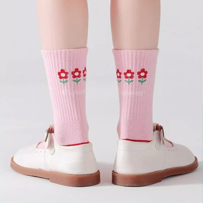 腳ㄚ子 - 幼/兒童棉質中筒襪 童襪 襪子 棉襪 兒童襪-甜心花花
