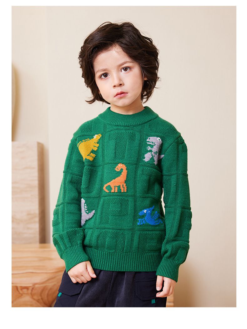 圓領保暖針織長袖上衣/毛衣-英文字恐龍-橘色