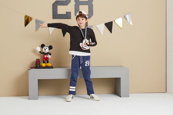 麗嬰房 Disney - 米奇系列運動刷毛長-靛藍