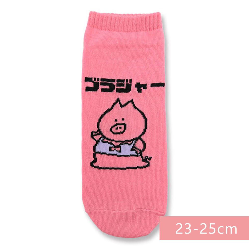 日本 OKUTANI - 童趣日文插畫短襪-小豬-粉 (23-25cm)