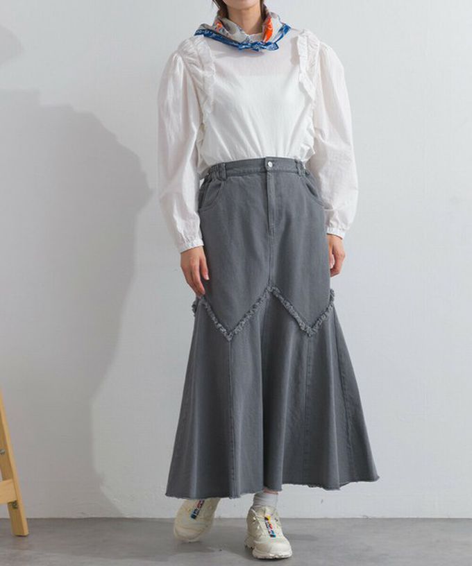 日本 Lupilien - 10oz修身V型魚尾丹寧長裙-黑