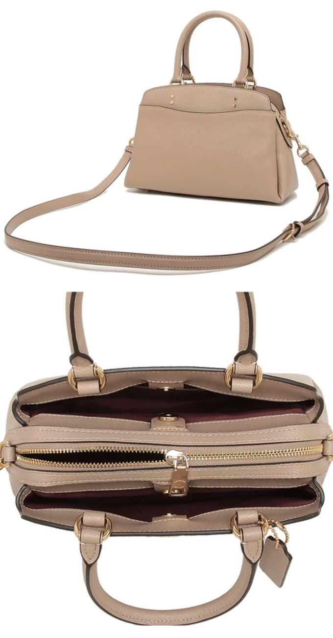 COACH - 防刮皮革三層手提兩用包 (卡其)