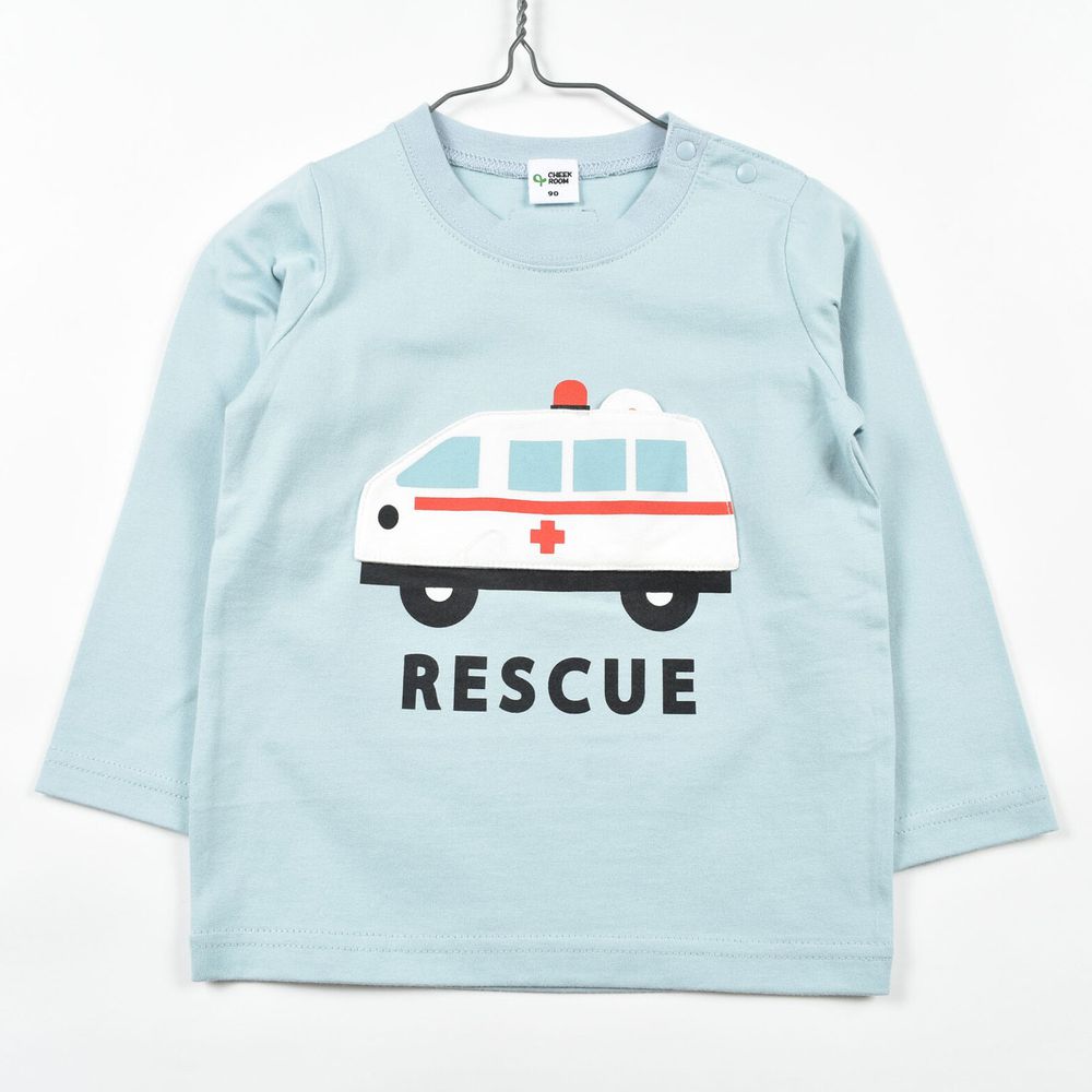 日本 Baby Room - 純棉立體翻翻樂長袖上衣-救護車出動-藍