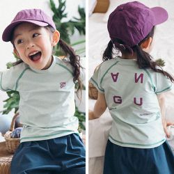 Y B S - 棉質圓領短袖上衣-翻轉字母-薄荷綠