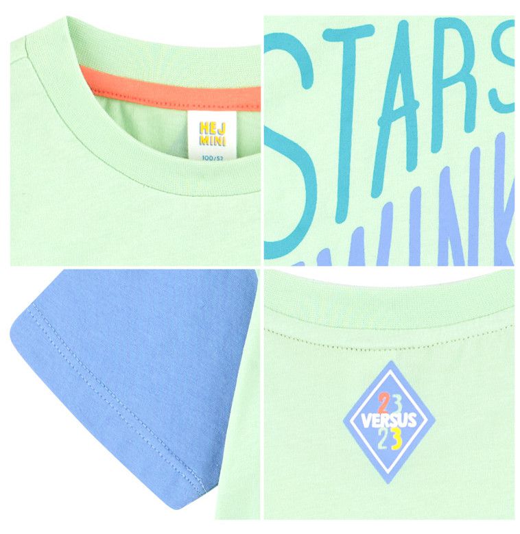 韓國 HEJMINI - 斜邊字母拼接色上衣-橄欖綠