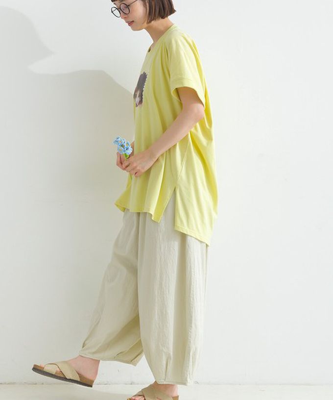 日本 Lupilien - 療癒休閒感落肩長版T恤-貓咪照片-淺棕