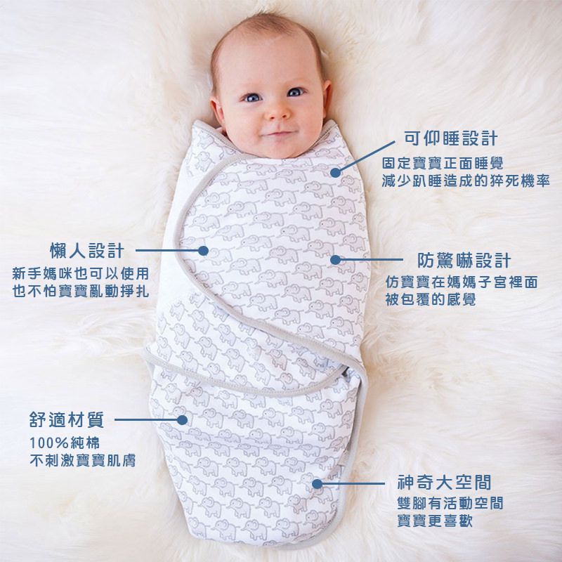 英國 JoJo Maman BeBe - 100%純棉懶人包巾(可包覆肚子/雙腳)-淺藍大象