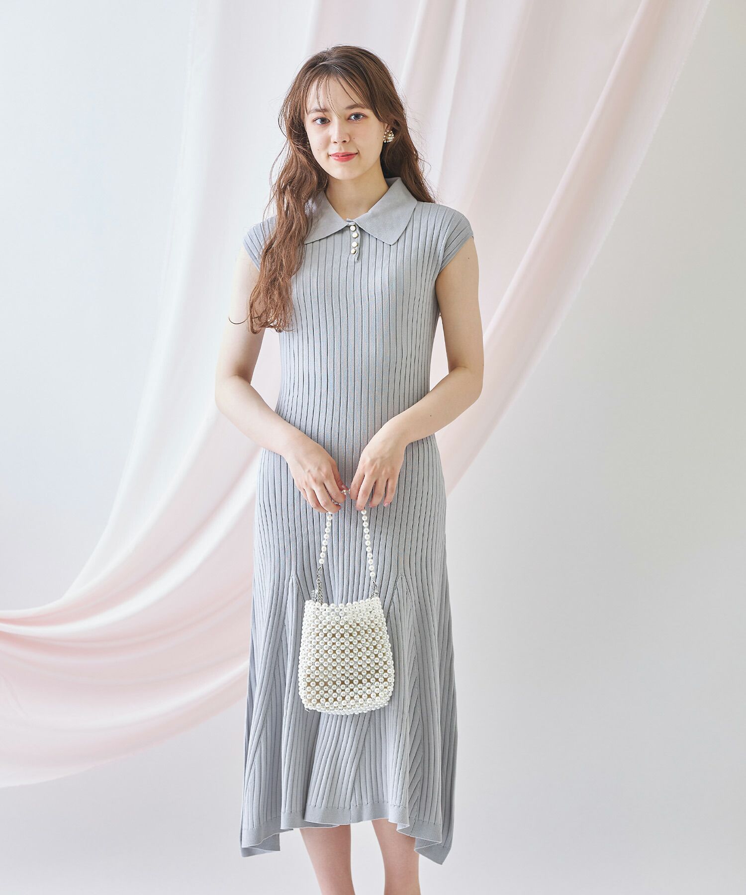 日本 tocco-closet - 直羅紋翻領修身洋裝-海軍藍