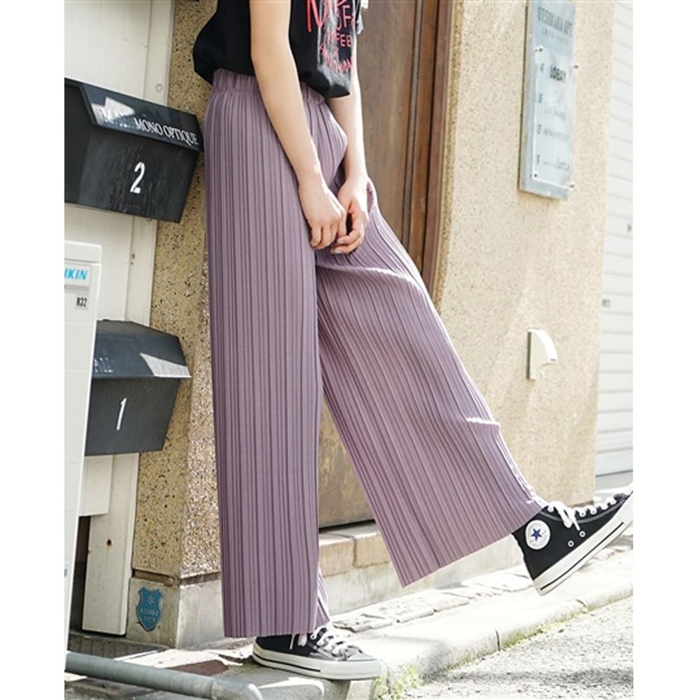 日本 zootie - 繽紛顯瘦百褶風琴寬褲-灰紫 (M)