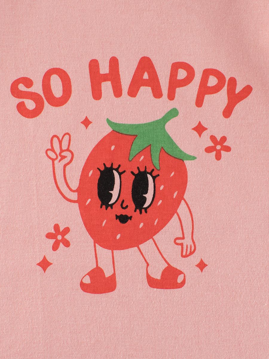 純棉圓領薄長袖上衣-大眼睛草莓-粉色