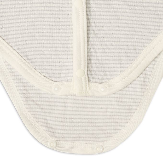 akachan honpo - 長袖前開包屁衣2件組-蓬鬆棉 木馬&橫紋-咖啡色