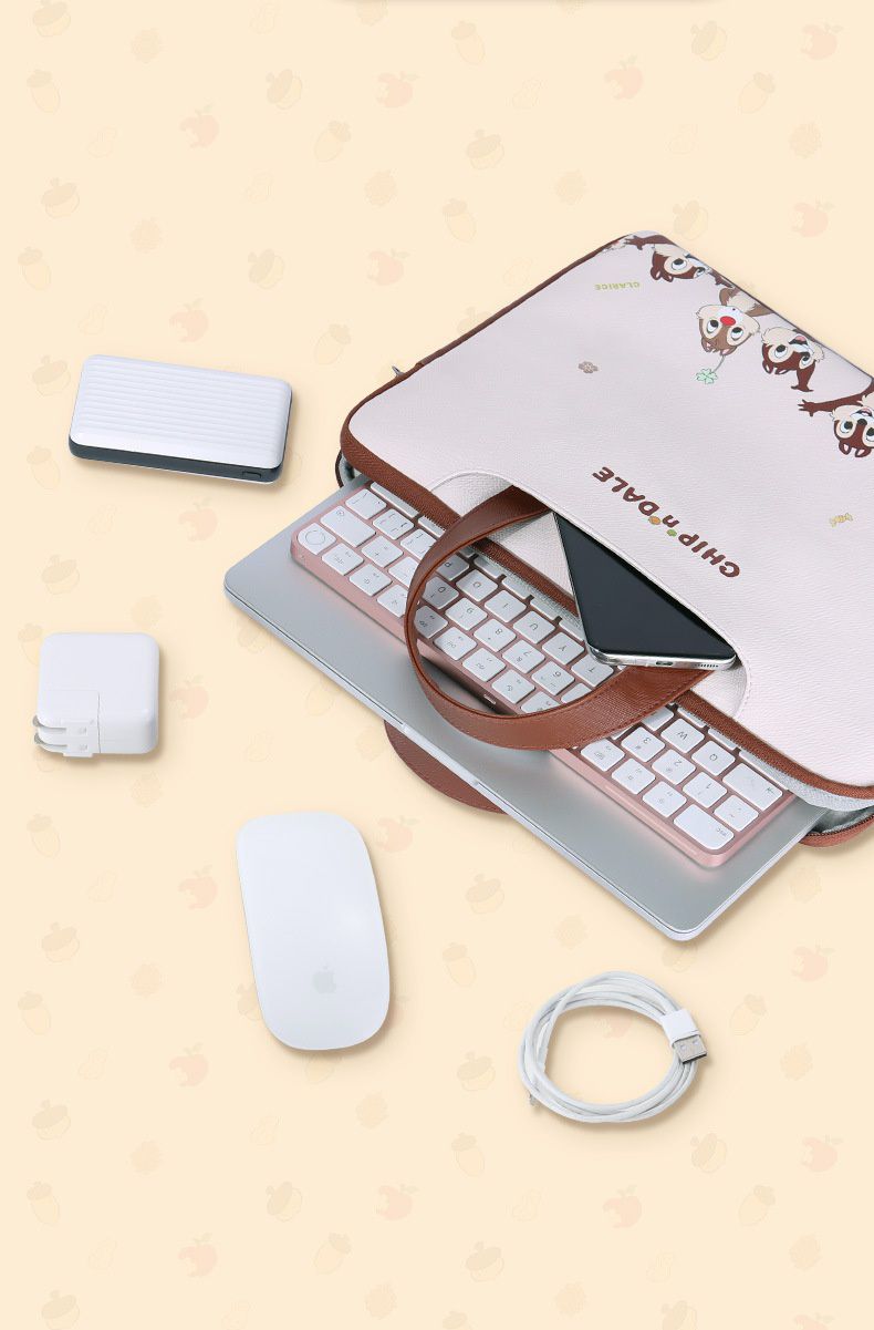 迪士尼手提電腦包-歡呼的奇奇蒂蒂-杏+棕