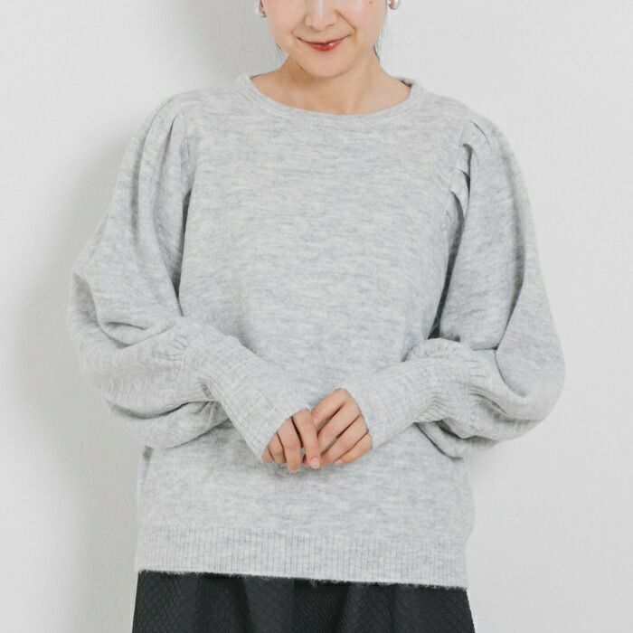 日本 ihuu - 浪漫氣球袖可機洗針織上衣-卡其