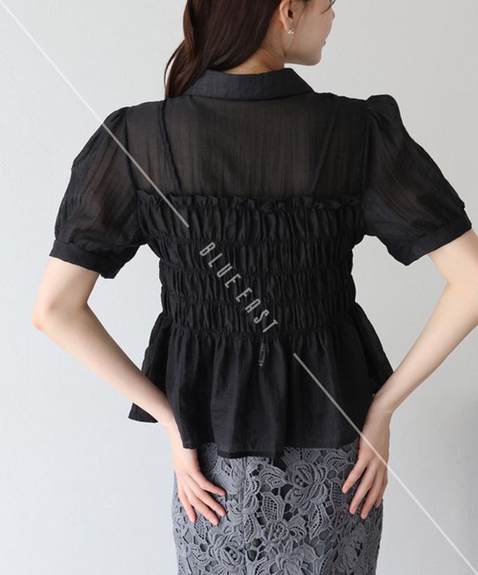 日本 BLUE EAST - 俏麗皺摺輕盈合身短袖襯衫-白