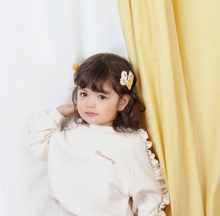 韓國 Babyblee - 刺繡雛菊髮夾/髮飾4入組-黃