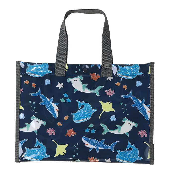 日本 ZOOLAND - 防水PVC手提袋/游泳包-兇猛鯊魚-藍色 (25x34cm)