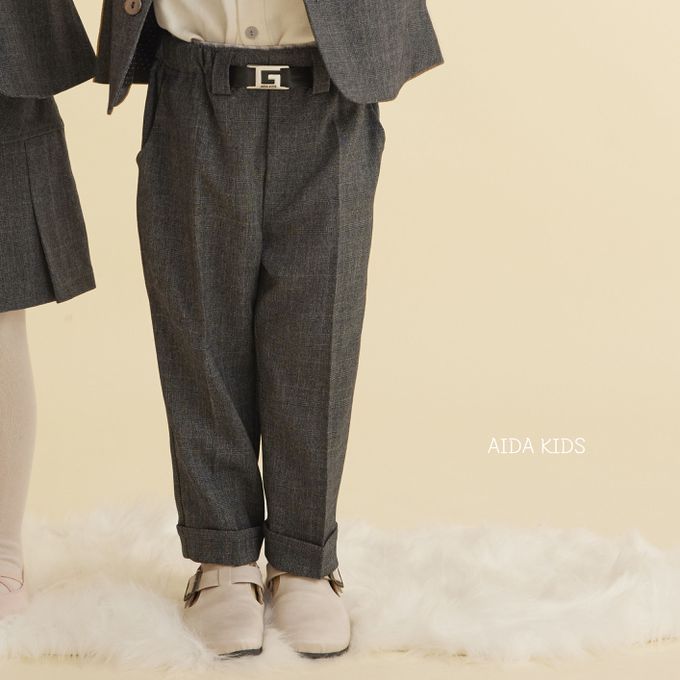 韓國 AIDA - 裝飾腰帶鬆緊腰直筒長褲-黑灰