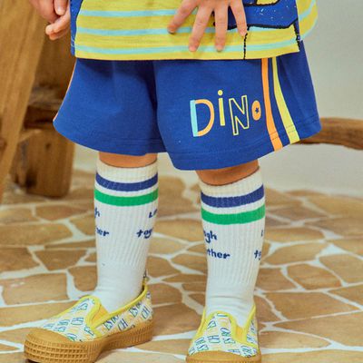 韓國 First Blue - 鬆緊腰休閒短褲-DINO-寶藍