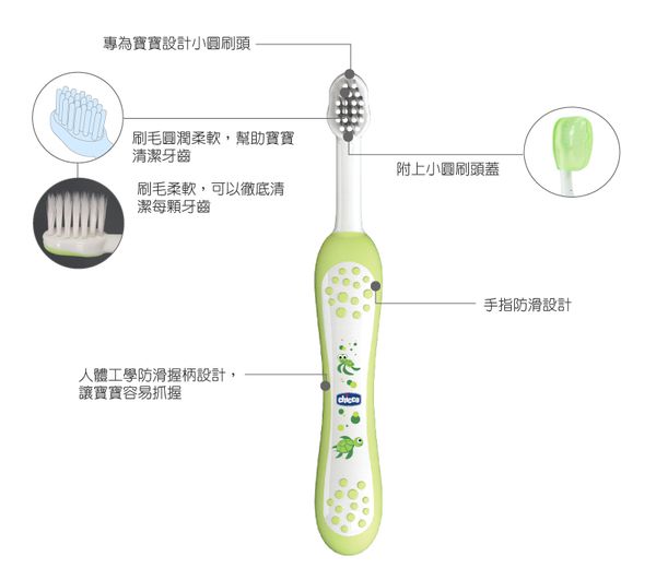 義大利 chicco - 兒童牙刷(6M適用)-粉藍金魚