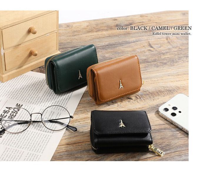 日本 LIZDAYS - 巴黎鐵塔三折輕巧迷你短夾-粉紅