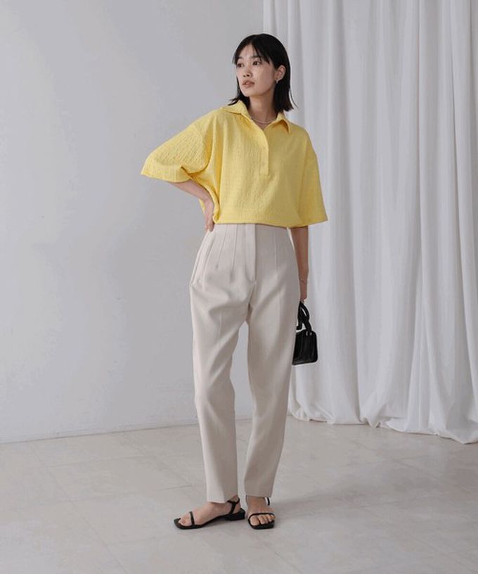 日本 Bab - 精緻紋理都會感五分袖上衣-淺棕