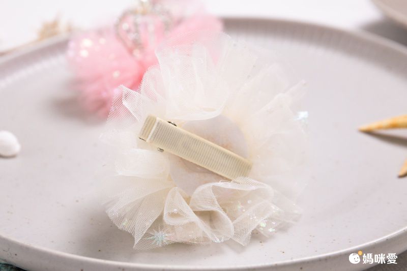 仙氣珍珠皇冠薄紗髮夾-粉色