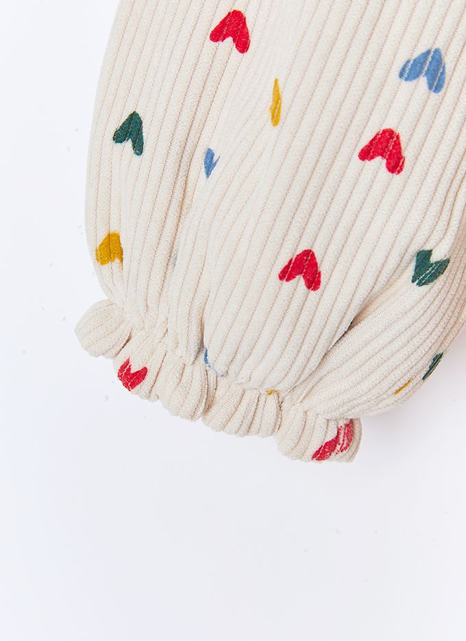 韓國 OZKIZ - (附包包)多彩愛心燈芯絨溫暖洋裝-米