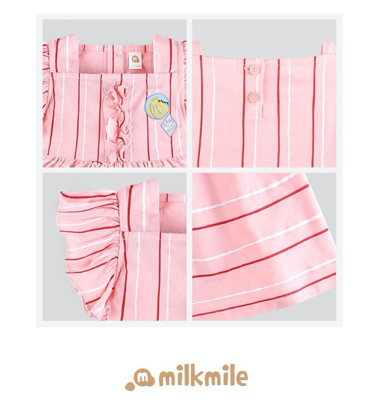 韓國 milk mile - 粉紅天使荷葉袖洋裝