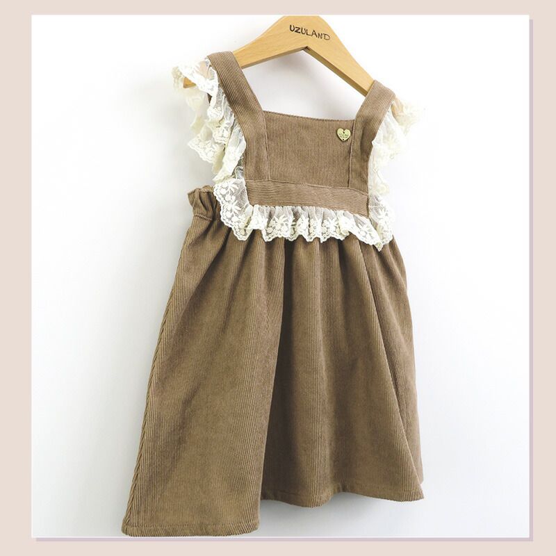 日本 ZOOLAND - 小花蕾絲領甜美羅紋背心裙-粉紅