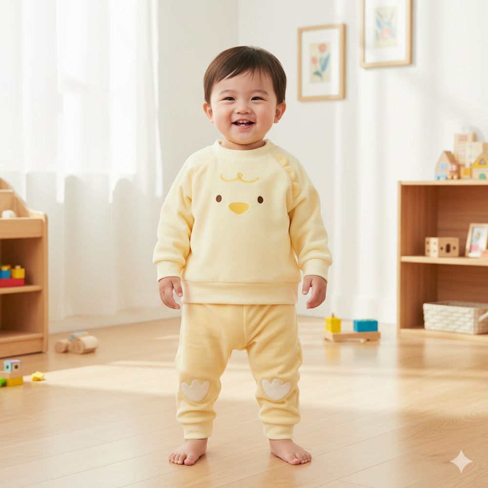 幫助睡眠長袖家居服-軟綿彈性-黃色