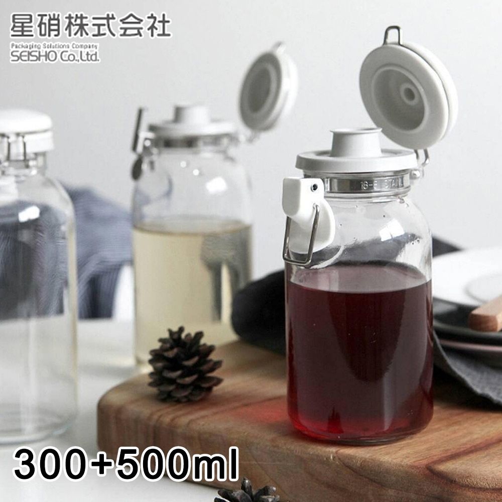 日本製 透明玻璃扣式保存瓶/調味料罐2入組(500ML+300ML)