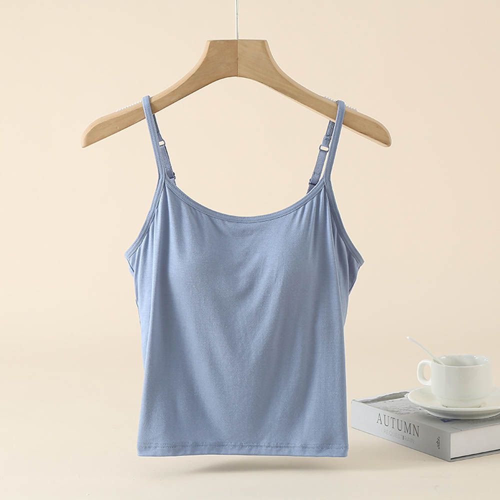 莫代爾柔軟涼感Bra T細肩帶背心-淺藍色