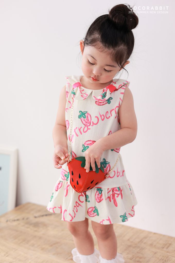 韓國 Coco rabbit - (附包包)香甜草莓印背心連身洋裝-奶油白