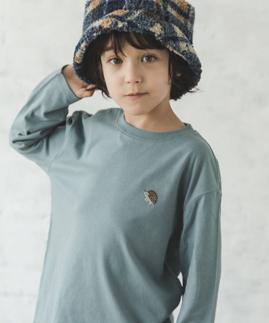 日本 PAIRMANON - 柔棉100% 圓領薄長袖上衣-刺繡美式漢堡-軍綠