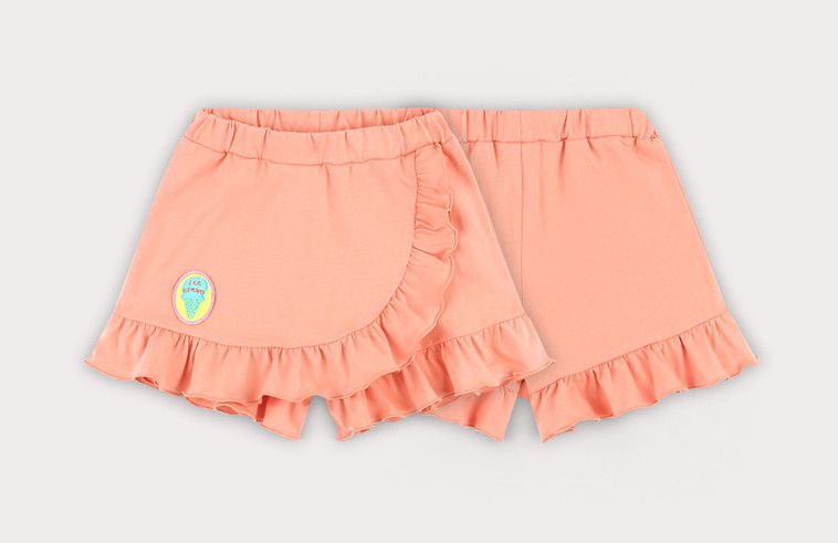 韓國 HEJMINI - 斜邊荷葉褲裙-蜜桃橘