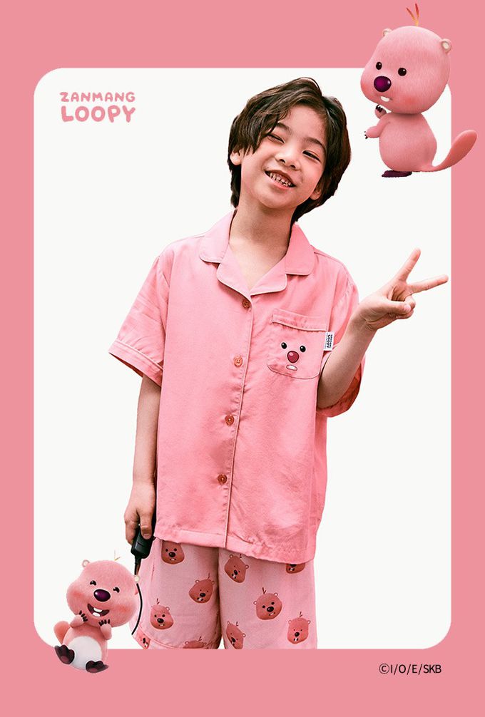 韓國童裝代購 - SPAO KIDS短袖睡衣套裝-卡通人物Loopy-粉