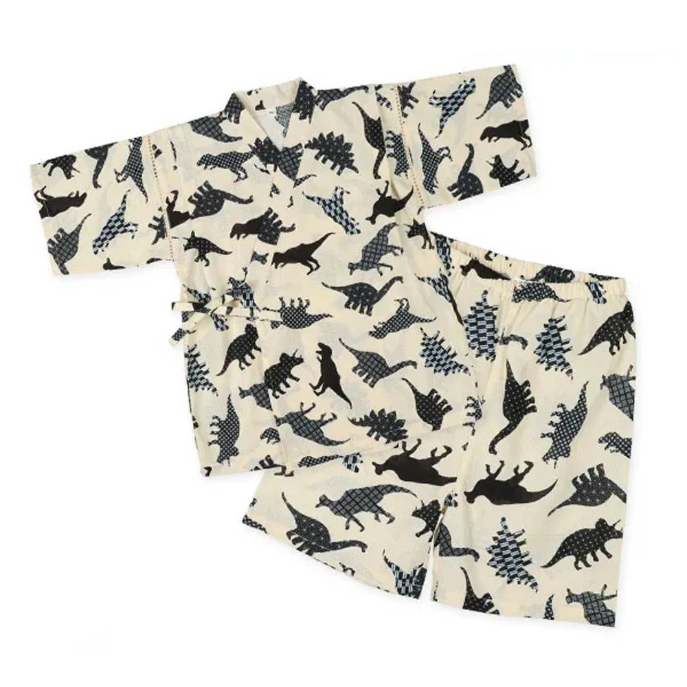 100%棉 夏季限定甚平短袖套裝-恐龍-象牙白