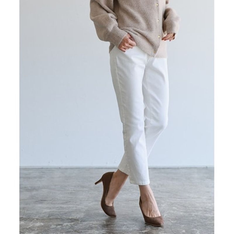 日本 BELLUNA - 簡約修長美腿彈性單寧褲-水藍